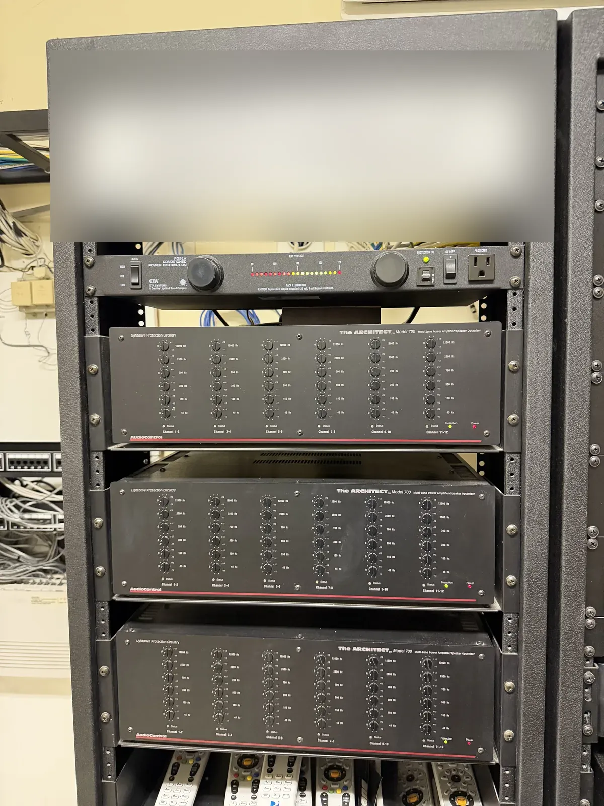 Inherited legacy AV equipment rack — Santa Ynez estate before the takeover