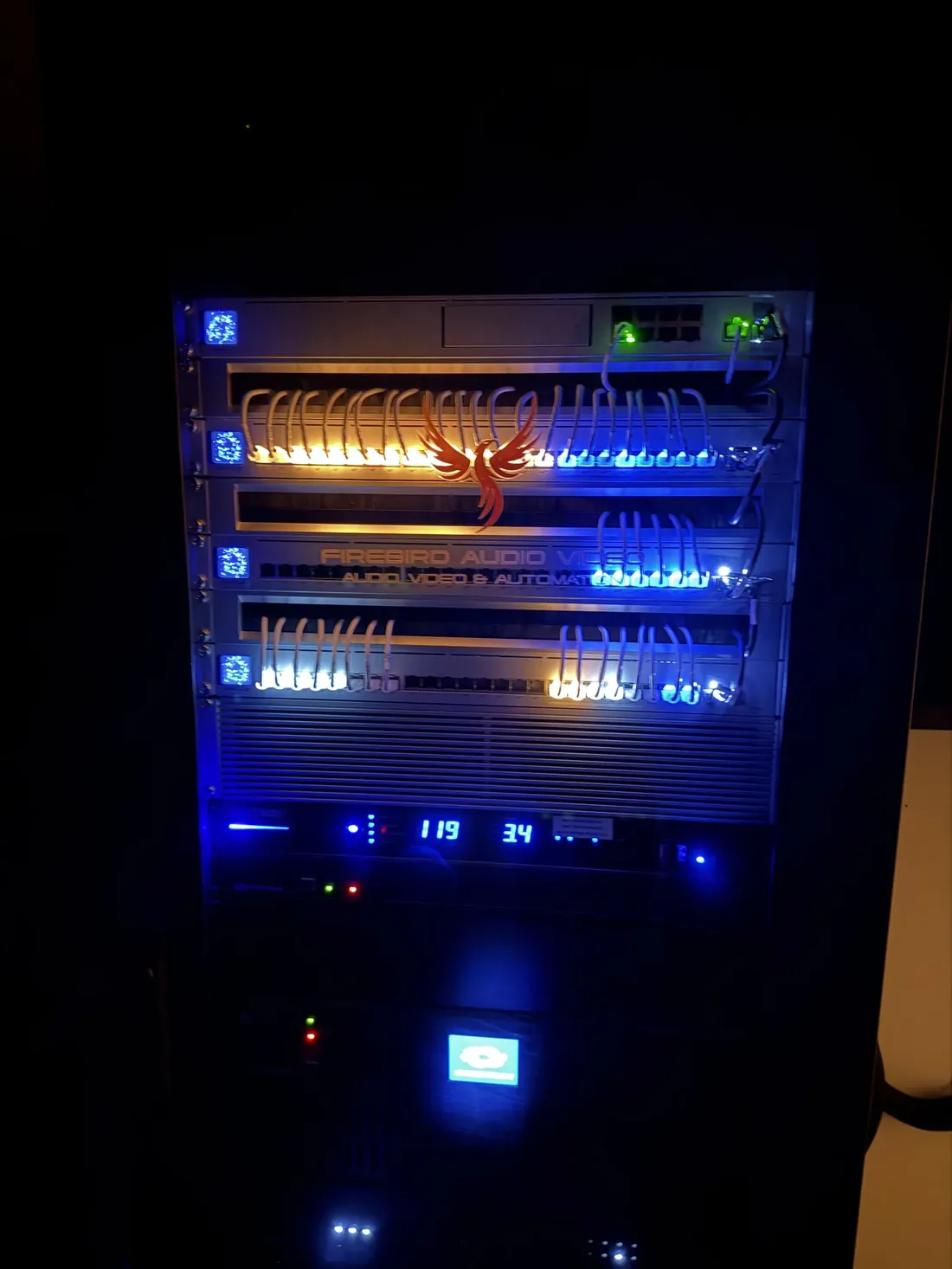 Finished Firebird rack glowing at night